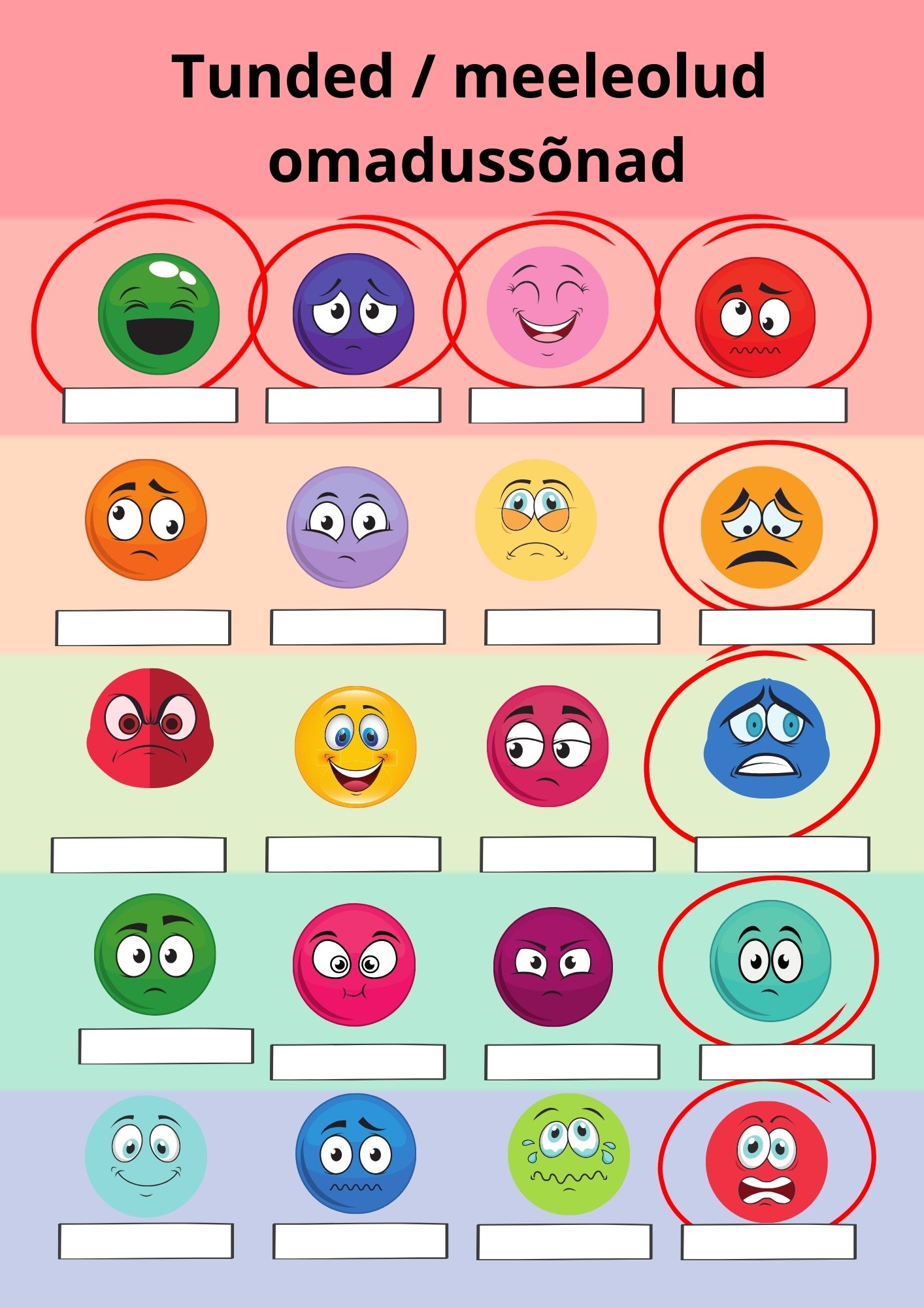 Eesti keele tunnete ja meeleolude omadussõnade kaardid – 28 tunnet ja seisundit + kontrollleht - Image 2