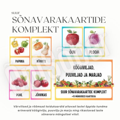 Köögiviljad, puuviljad ja marjad – suur sõnavarakaartide komplekt