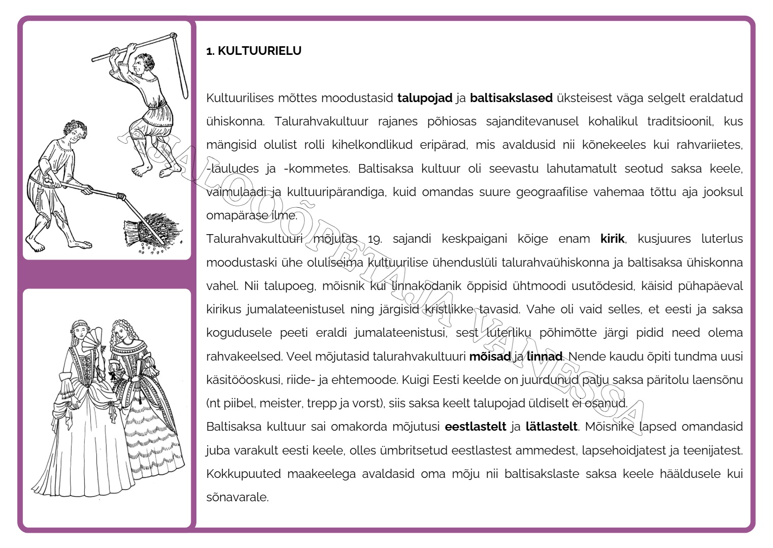 Õpijaamade tekstid "18. sajandi vaimuelu" (6 tk) & Tööleht (4 lk)