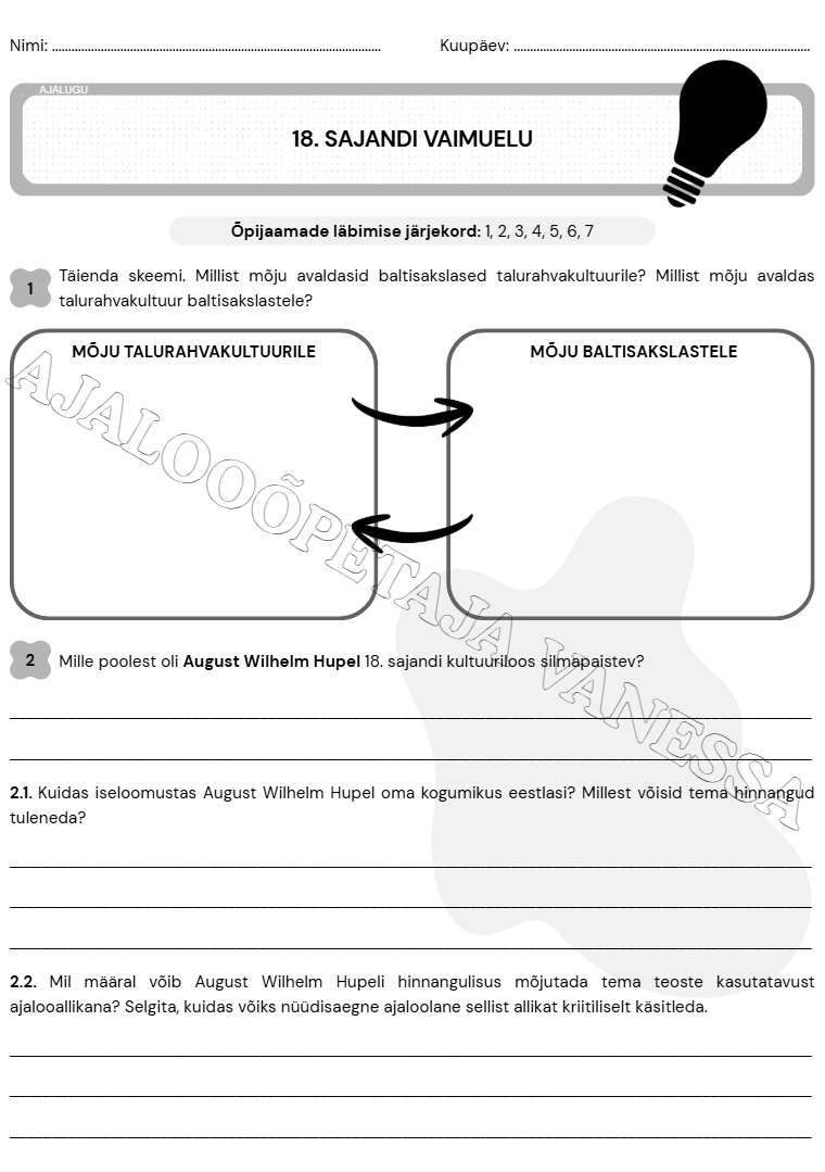 Õpijaamade tekstid "18. sajandi vaimuelu" (6 tk) & Tööleht (4 lk) - Image 4