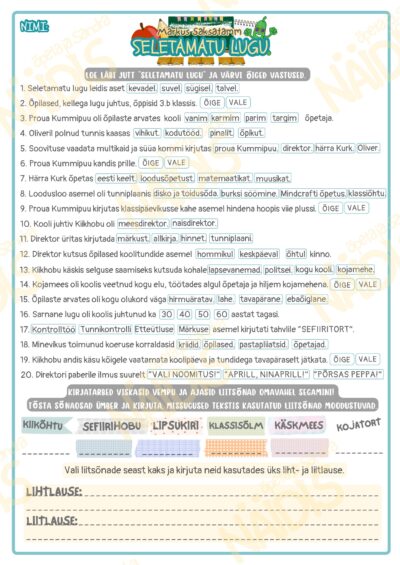 “SELETAMATU LUGU” (M. SAKSATAMM) FUNKTSIONAALSET LUGEMISOSKUST ARENDAV LUGEMISTEST-TÖÖLEHT