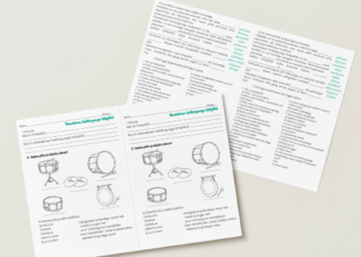 3 töölehte "Kindla helikõrgusega löökpillid", "Ebamäärase helikõrgusega löökpillid"