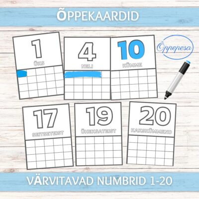 Värvitavad õppekaardid. Numbrid 1-20