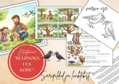 KULDNOKA UUS KODU. Saripildid, tööleht, värvimisharjutus.