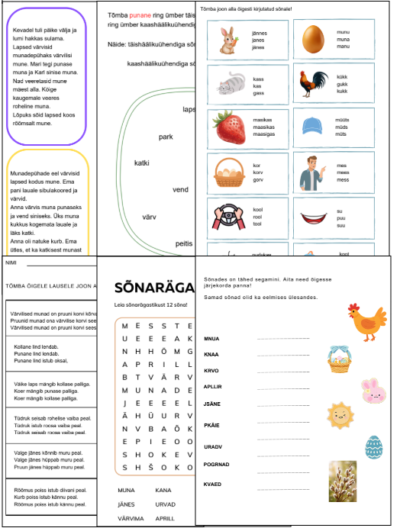Munadepüha töölehed 1. klassile