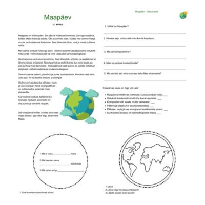 Lugemistekst ja ülesanded 1. klassile (Maapäev 22. aprill)