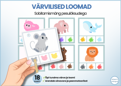 Leia sobiv (mäng pesulõksudega) – “Värvilised loomad”