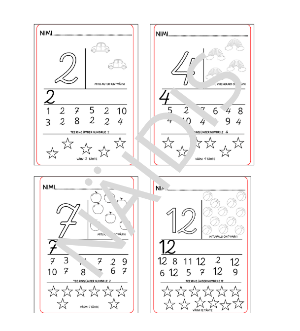 Numbrite töölehed 1-12