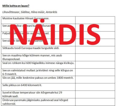 Funktsionaalne lugemine “Lihavõttesaar, Siiditee, Hiina müür, Antarktis” (Koolibri õpik “Ilus emakeel” 2.osa )