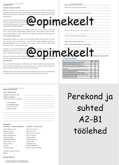 Pere ja suhted (A2-B1) töölehed