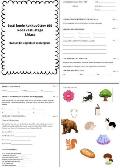 Kokkuvõttev tööleht/ tasemetöö 1.klass eesti keel