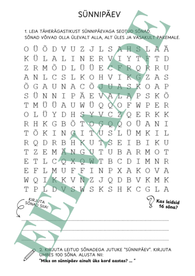 "SÜNNIPÄEV - täherägastik ja kirjutamisülesanne"
