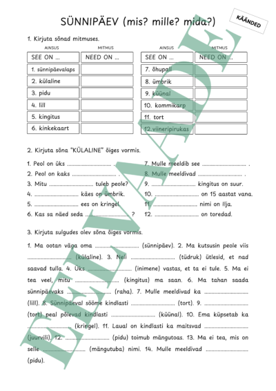 "SÜNNIPÄEV - nimetav, omastav, osastav"