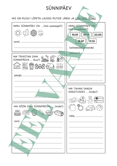 "SÜNNIPÄEV - kirjuta pildi järgi"