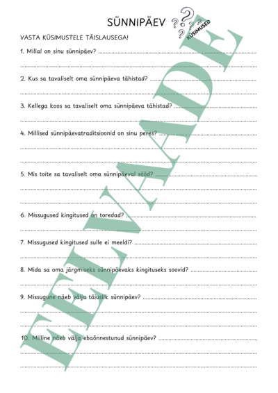 "SÜNNIPÄEV - küsimused"
