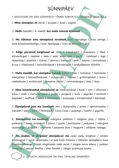 "Sünnipäev - vali ja jutusta"