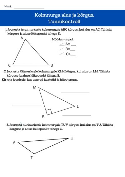 Kolmnurga alus ja kõrgus