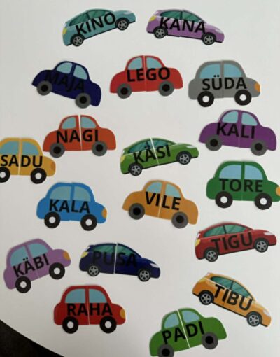 Silpide ühendamise/lugemismäng "Autod"