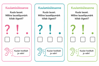 Lauselõpumärgi hääletussedelid kuulamisülesande jaoks. Õpiabi.