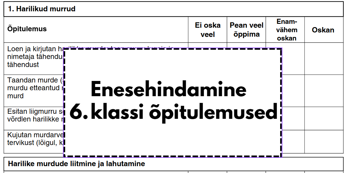 ENESEHINDAMINE: 6. klassi õpitulemused