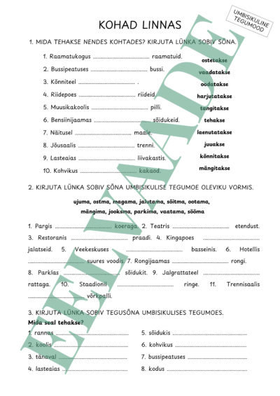 "Umbisikuline tegumood (olevik): KOHAD LINNAS"