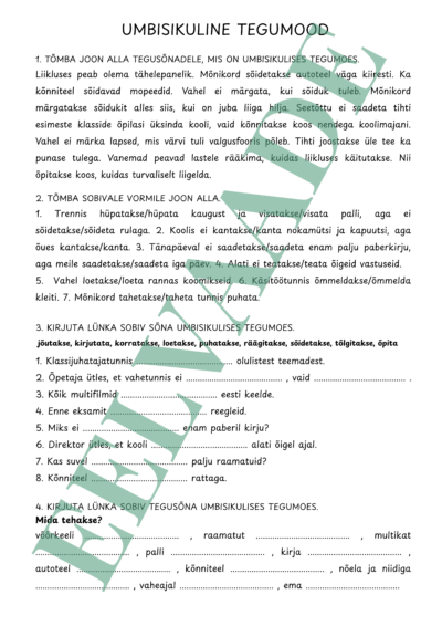 "Umbisikuline tegumood (olevik) - 2 lk"