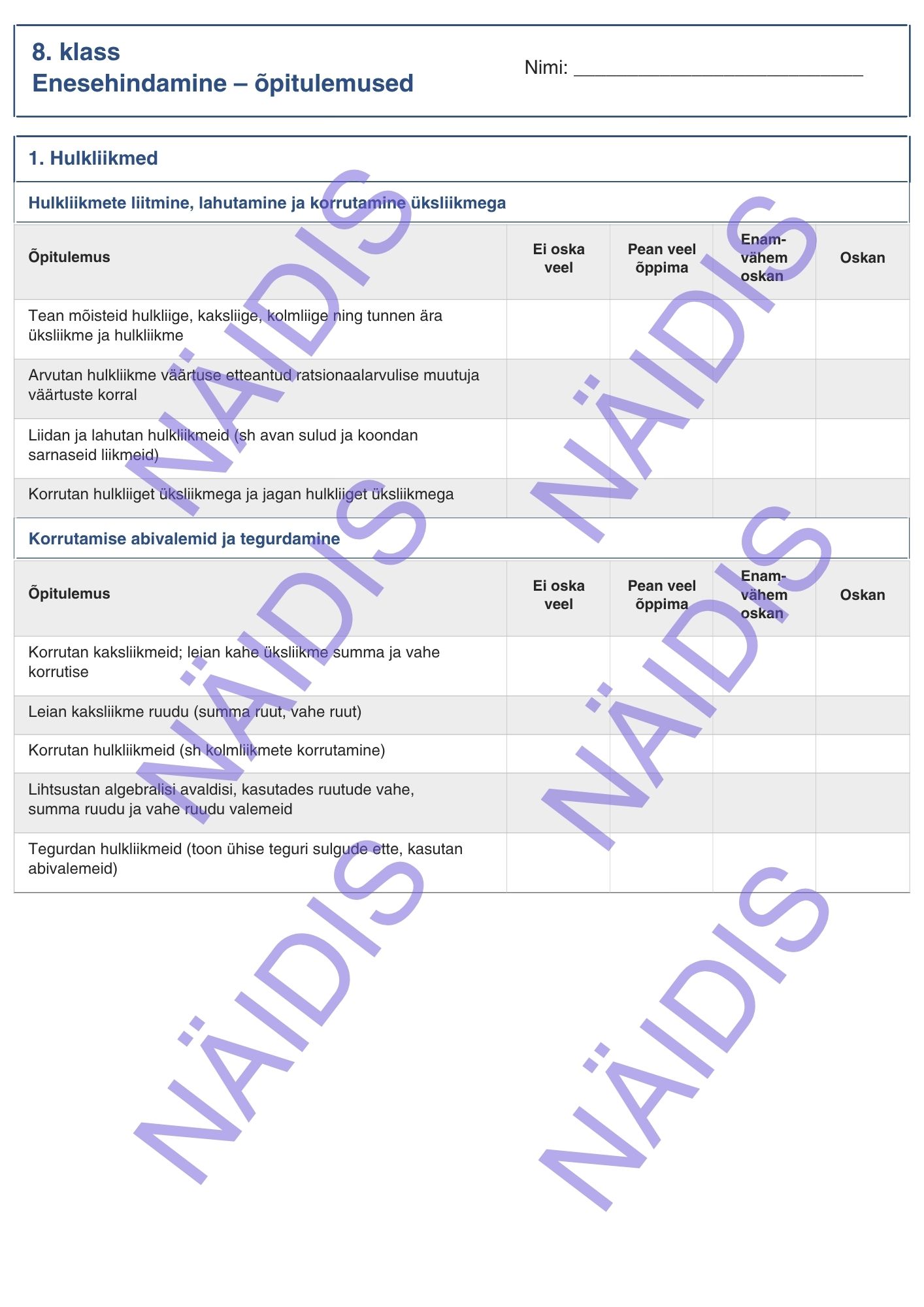ENESEHINDAMINE: 8. klassi õpitulemused - Image 5