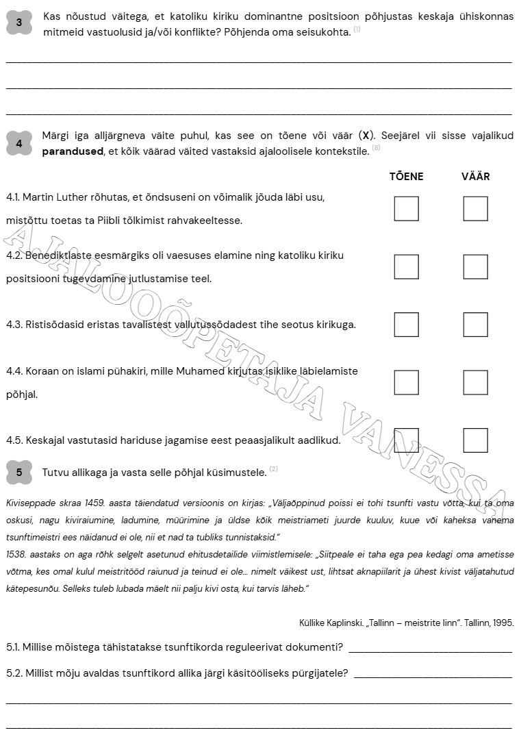 Kontrolltöö või kordamisleht "Keskaeg & uusaeg" (4 lk) - Image 2