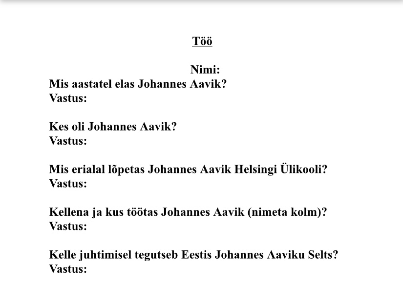 Johannes Aaviku ja Johannes Voldemar Veski tunnikontroll