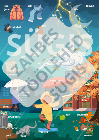 SÜGIS – 27 sõna + pildikaardid + töölehed | A1 tase | Ilm, loodus, riided, linn, tegevused