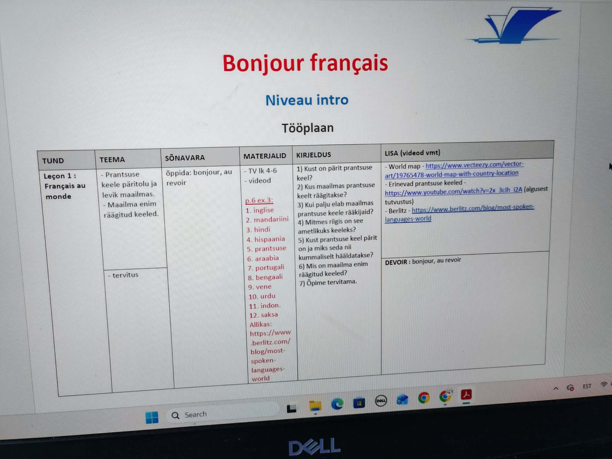 Bonjour français õppekomplekt - sissejuhatav kursus prantsuse keelde (10 tunni materjal ja kava) - Image 6