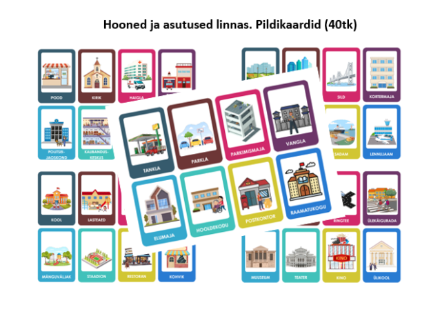 Pildikaardid - hooned ja asutused linnas (40 kaarti)