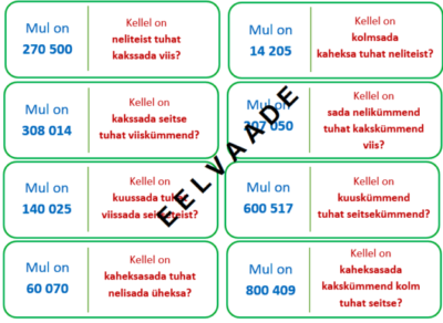 Arvud miljonini. Mäng "Mul on ..., kellel on...?"