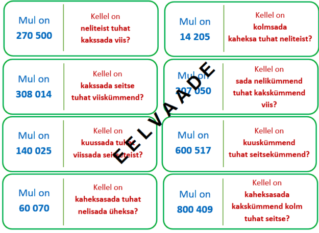 Arvud miljonini. Mäng "Mul on ..., kellel on...?"