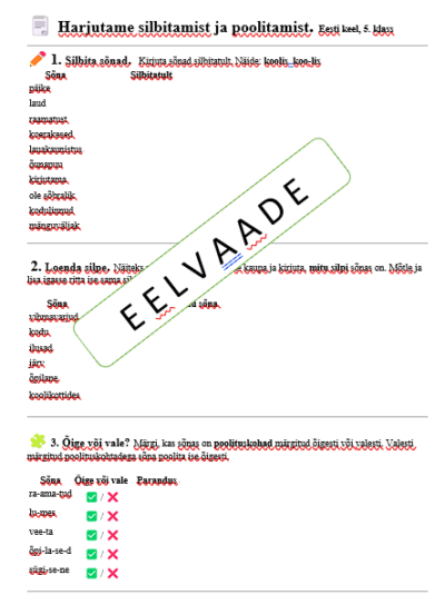 Silbitamine ja poolitamine, 5. klass