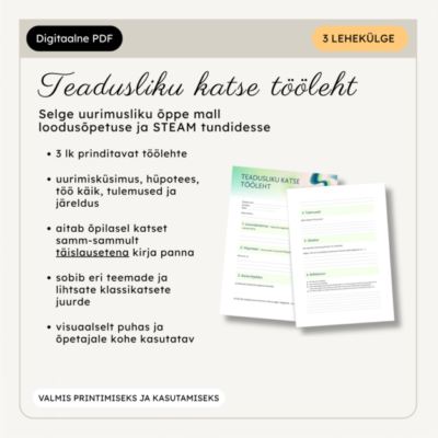 Loodusõpetuse katse tööleht: uurimuslik õpe, hüpotees ja refleksioon | prinditav PDF