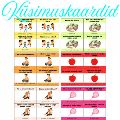 Küsimuskaardid. Küsimuskaartide komplekt. Perekond. Sõbrad. Kool. Hobid. Sport. Loomad