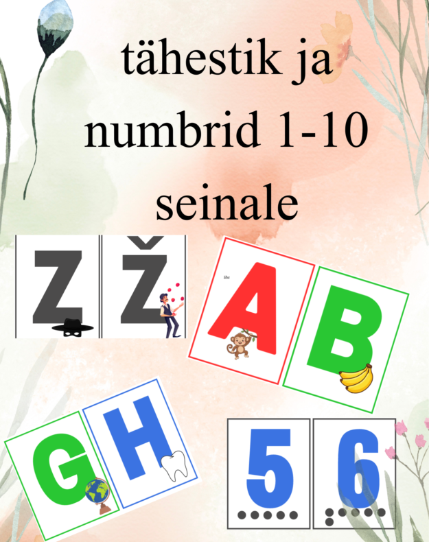 Tähestik ja numbrid 1-10 seinale