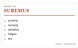 Tabuu kaardid rahvastiku teemal