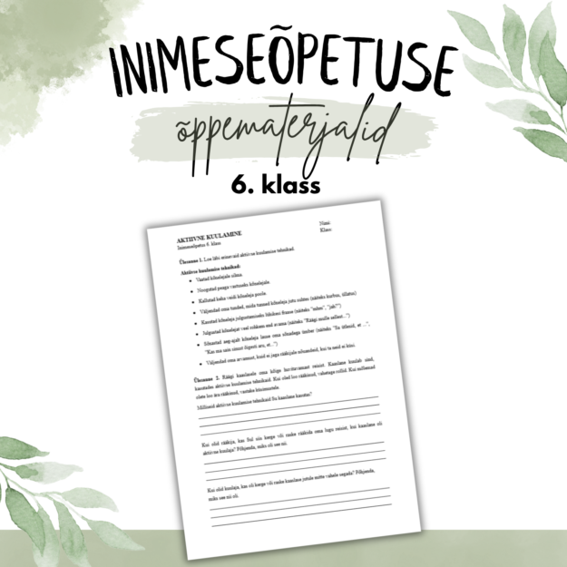Tööleht "Aktiivne kuulamine” inimeseõpetus 6. klass