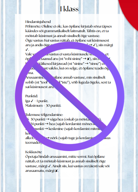 Kontrolltöölehed I klassile – lõputase ja 2. klassi sisseastumine (30 küsimust + vastused + hindamisjuhend) - Image 3