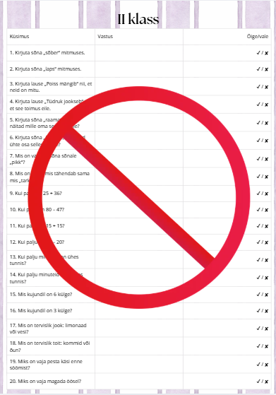 Kontrolltöölehed 2. klassi lõpuks ja 3. klassi alguseks (40 küsimust + vastused + hindamisjuhend, 5 lk) - Image 2