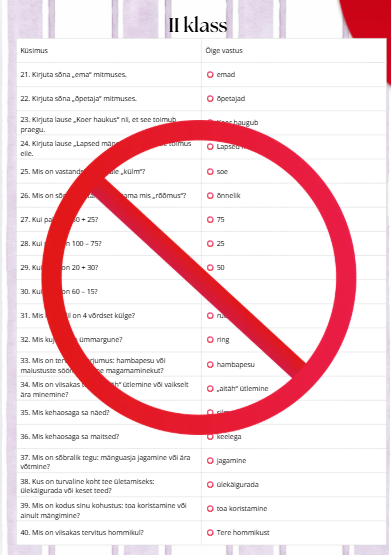 Kontrolltöölehed 2. klassi lõpuks ja 3. klassi alguseks (40 küsimust + vastused + hindamisjuhend, 5 lk) - Image 4