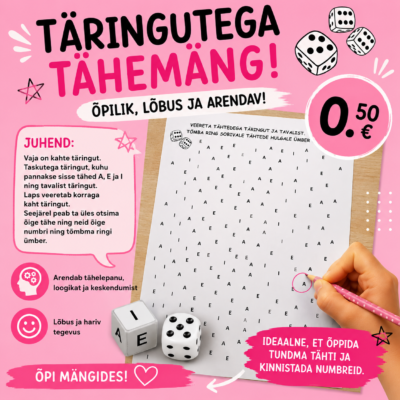 Veereta täringuid ja tõmba ring ümber tähtedele