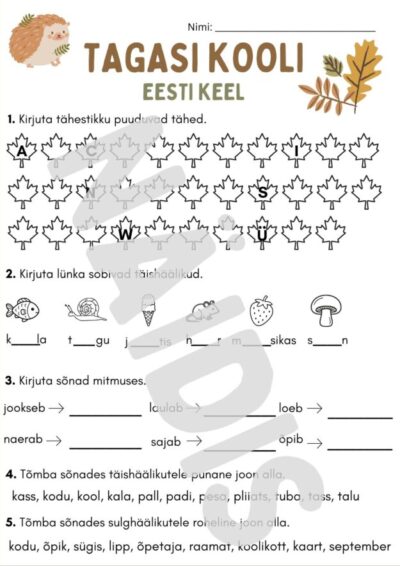 KORDAMINE: Tagasi kooli töölehed, eesti keel ja matemaatika