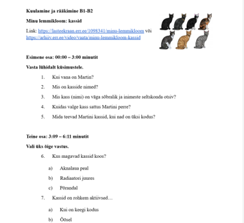 B1-B2 KUULAMINE-RÄÄKIMINE "Kassid"