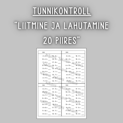Tunnikontroll "LIITMINE JA LAHUTAMINE 20 PIIRES"