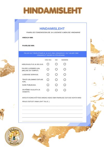 KAASÕPILASE ESINEMISE HINDAMISLEHT