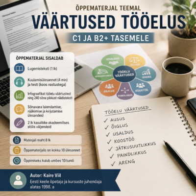 Väärtused tööelus – B2+/C1 õppematerjal. 8 lk ja 10 ülesannet.