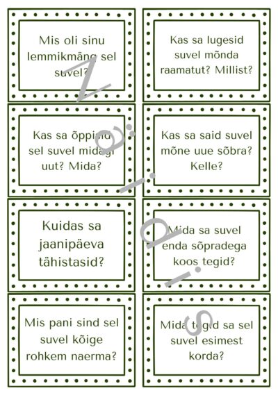 Küsimusekaardid suvevaheajast rääkimiseks (24tk)